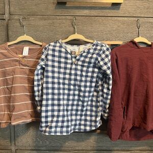 Zara Kids Long Sleeve Tees - Blue Checkered, Brown Striped, Red Solid
